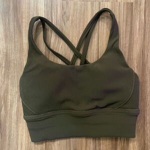 EUC Lululemon Free To Be Bra Long Line Ribbed Dark Olive Size 4